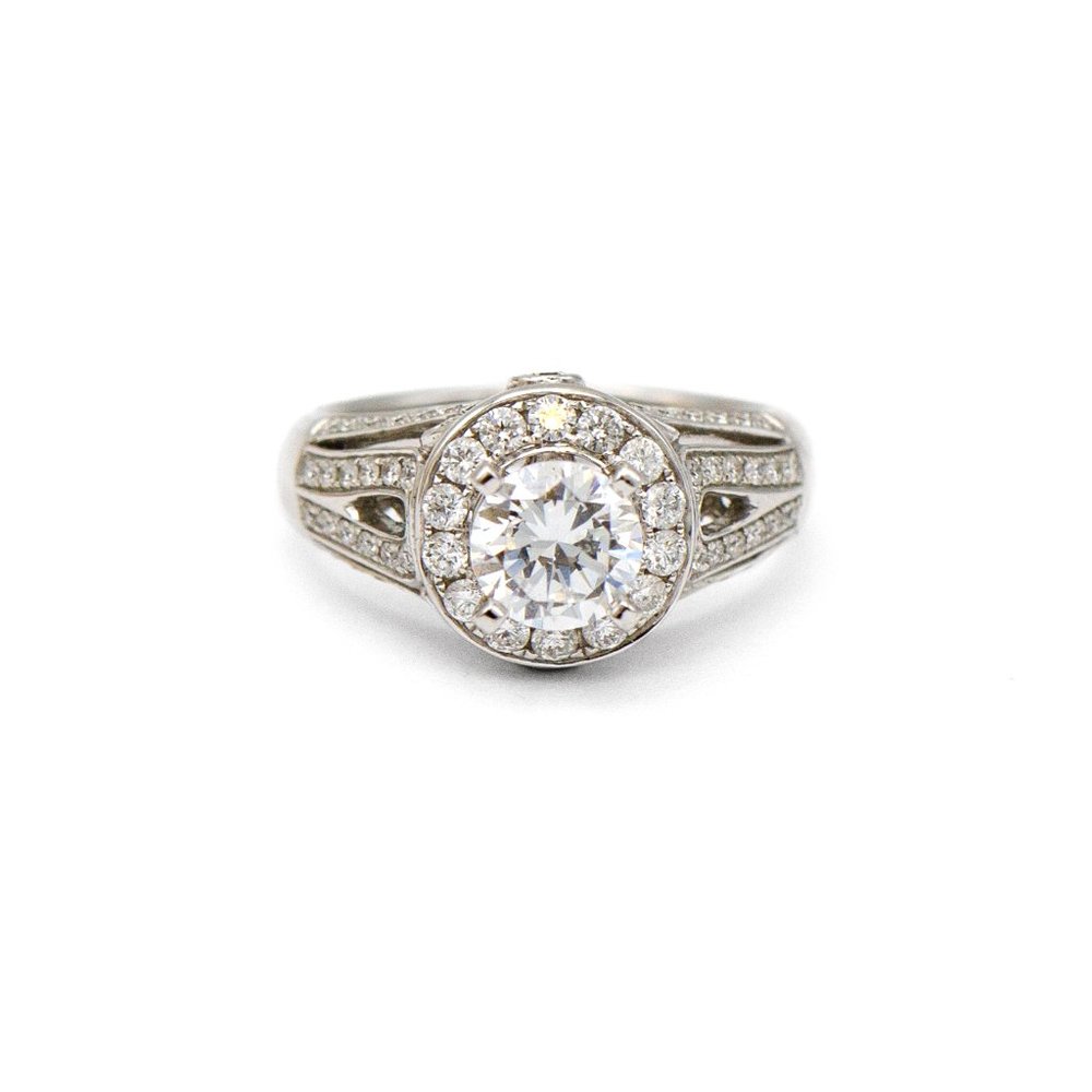 14k White Gold Round Halo Engagement Ring